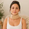 Castor oil neck pack worn by a woman, highlighting natural support for neck comfort, muscle tension, joint pain, relaxation, digestion and overall wellness.