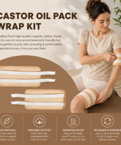 Castor oil pack wrap for targeted wellness support, adjustable castor oil wrap