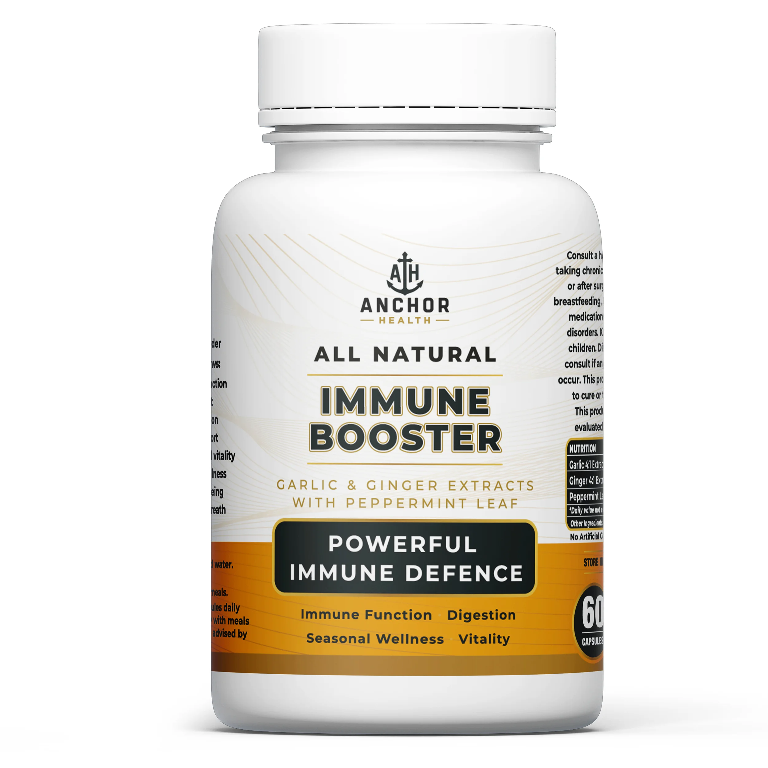 Natural Immune Booster (Garlic, Ginger & Peppermint) 60 Caps